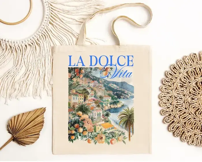 Sac fourre-tout d'art italien vintage Sac en toile La Dolce Vita Style