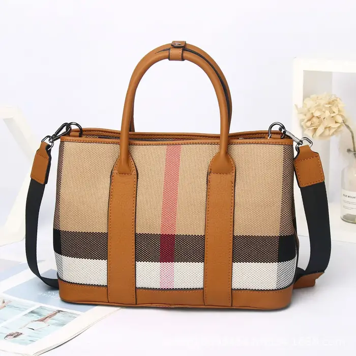 Sac fourre-tout en cuir et toile grande capacité pour femme – Nouvelle collection vintage à carreaux Garden – Tendance et spacieux – Offre du moment