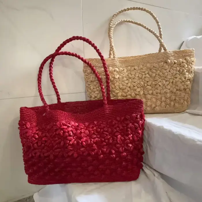 Sac fourre-tout bohème en raphia tressé