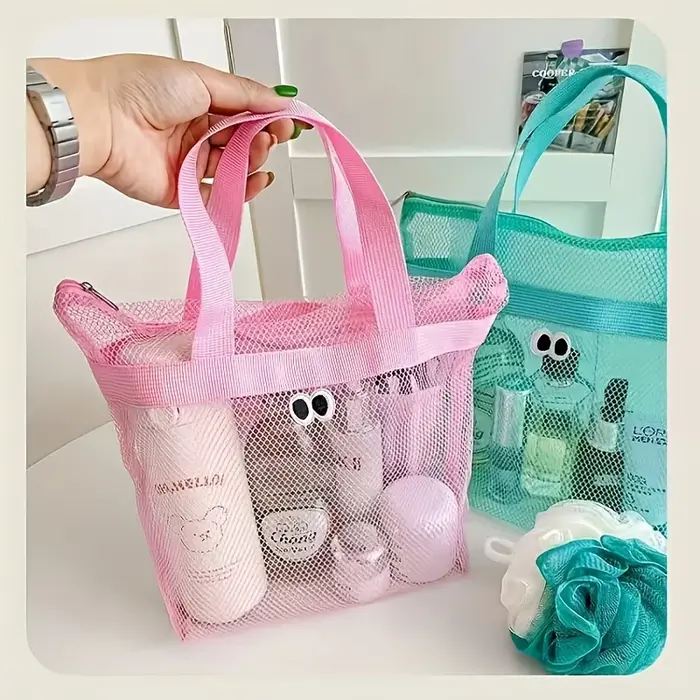 Sac de plage en filet multicolore avec grands œillets