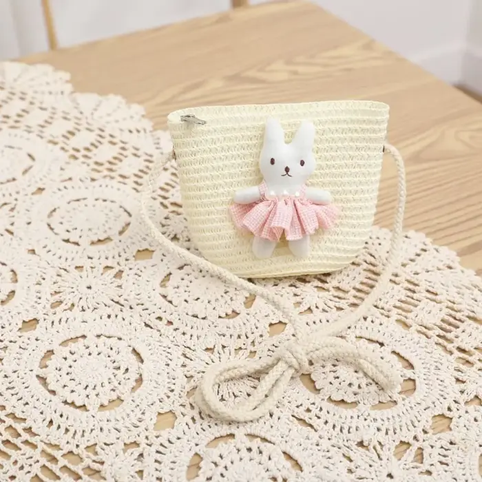 Mini sac à main en paille avec fermeture éclair pour enfant