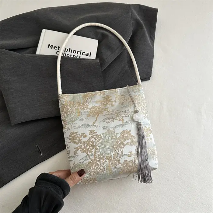 Sac à bandoulière brodé chinois à la mode, fourre-tout à fleurs de Style chinois, sac seau Hanfu, po