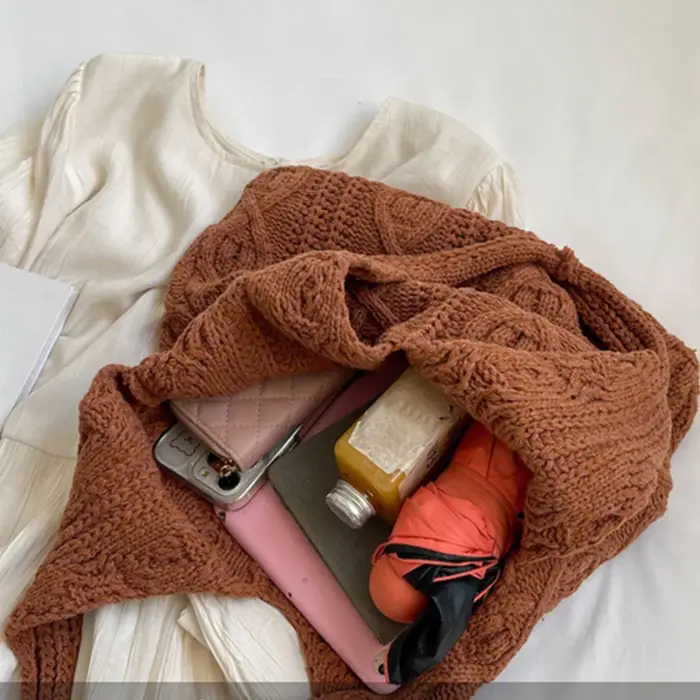 Sac de Shopping à bandoulière tricoté en laine pour femmes