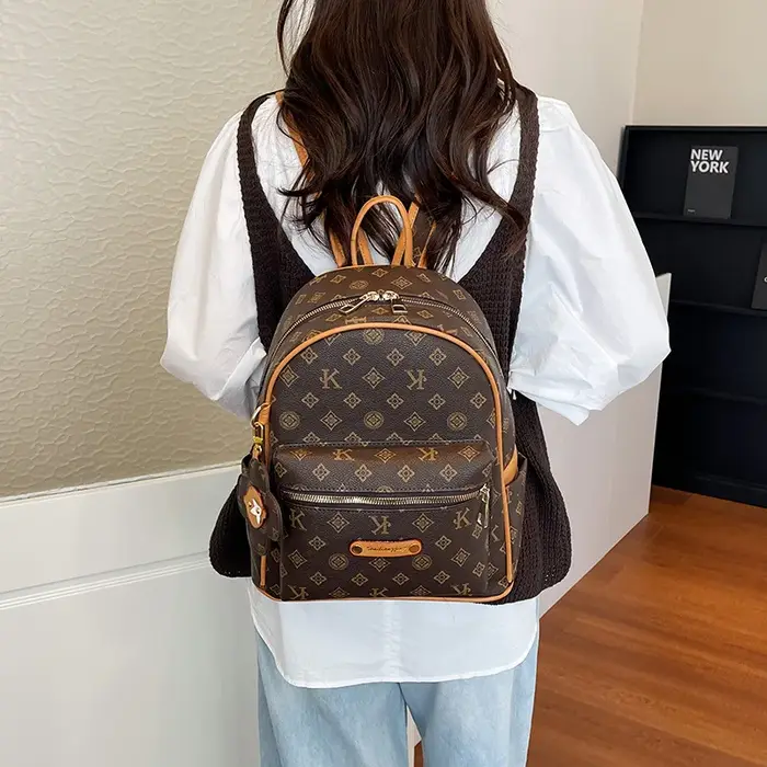 Sac à dos en cuir pour femmes tendance, grande capacité, léger, sac à dos de voyage pour femmes, imprimé floral rétro, sac à dos de randonnée