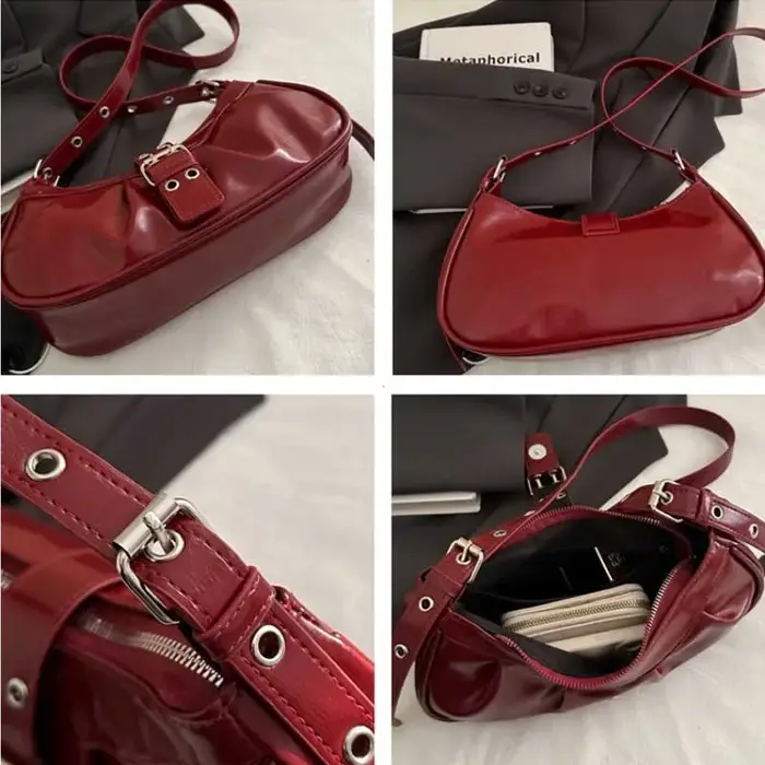 Rétro concepteur boucle aisselle sac en cuir Pu gothique Y2k sac à bandoulière Vintage
