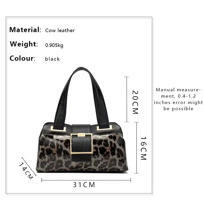 Aidrani Nouveau sac à main noir pour femme haute capacité avec un design imprimé léopard à la mode fabriqué en peau de