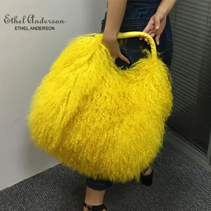 Sac à main de luxe en fourrure de mouton de Mongolie véritable