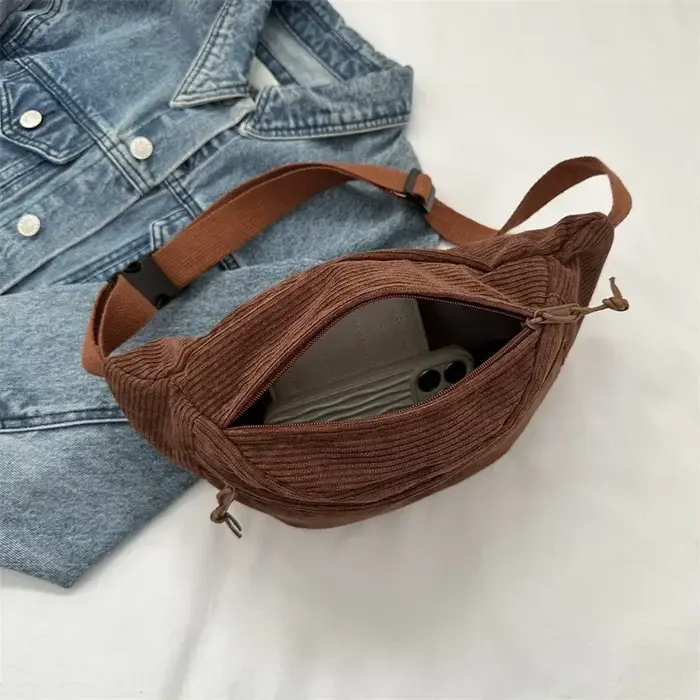 Sac banane femme en velours côtelé et toile
