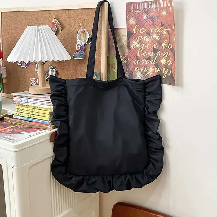 Sac à bandoulière élégant à volants pour femmes, sac à main décontracté doux, couleur unie Hobo, fou