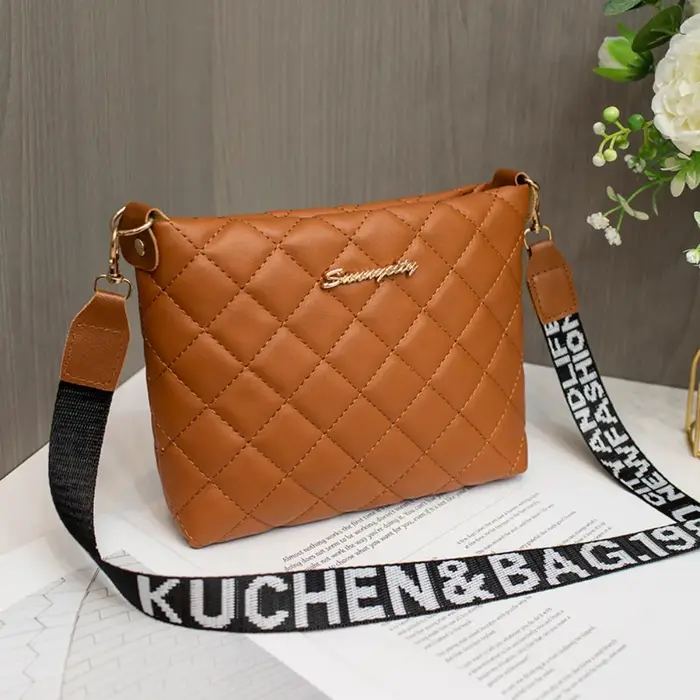 Sac messager simple en cuir PU avec broderie Lingge, grande capacité, sac à bandoulière avec impress