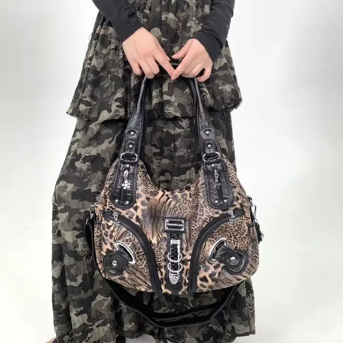 Y2K vintage hot girl personnalité sac à bandoulière imprimé léopard avec plusieurs compartiments, sa