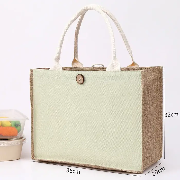 Sac fourre-tout en toile de jute avec bouton pour femme