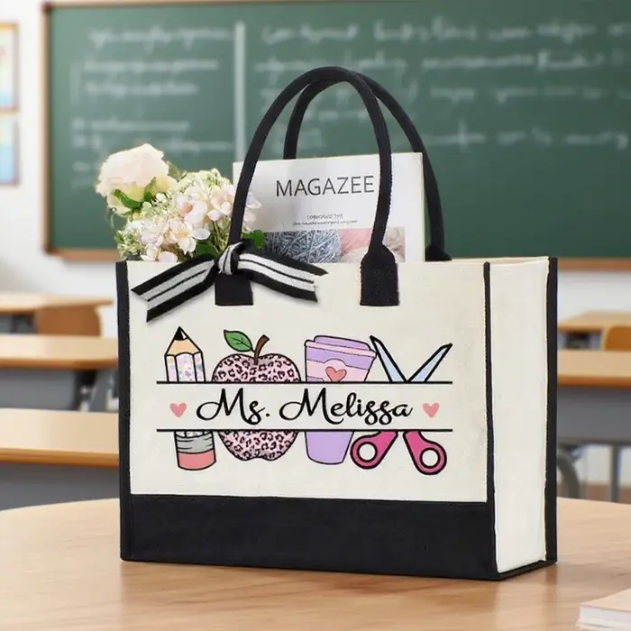 Sac fourre-tout personnalisé avec nom pour enseignant