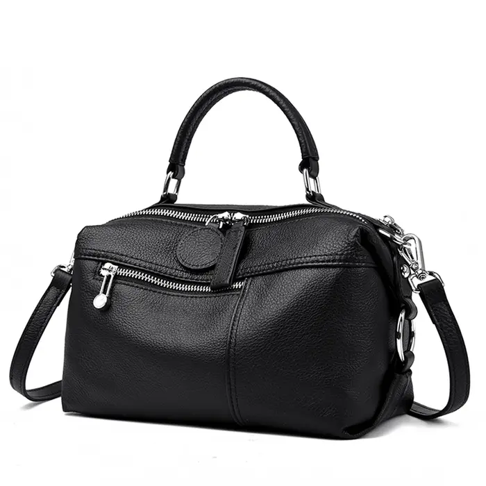 Sac Boston en cuir véritable noir