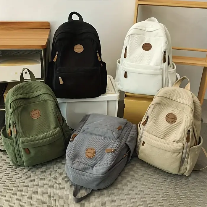 Sac à dos en velours côtelé vert olive pour femme