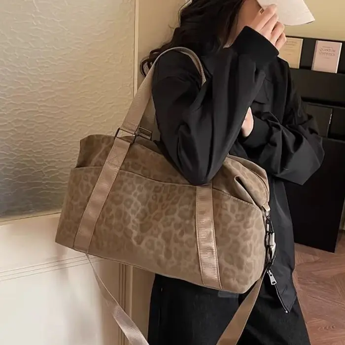 Sac à bandoulière grande capacité à imprimé léopard pour femme