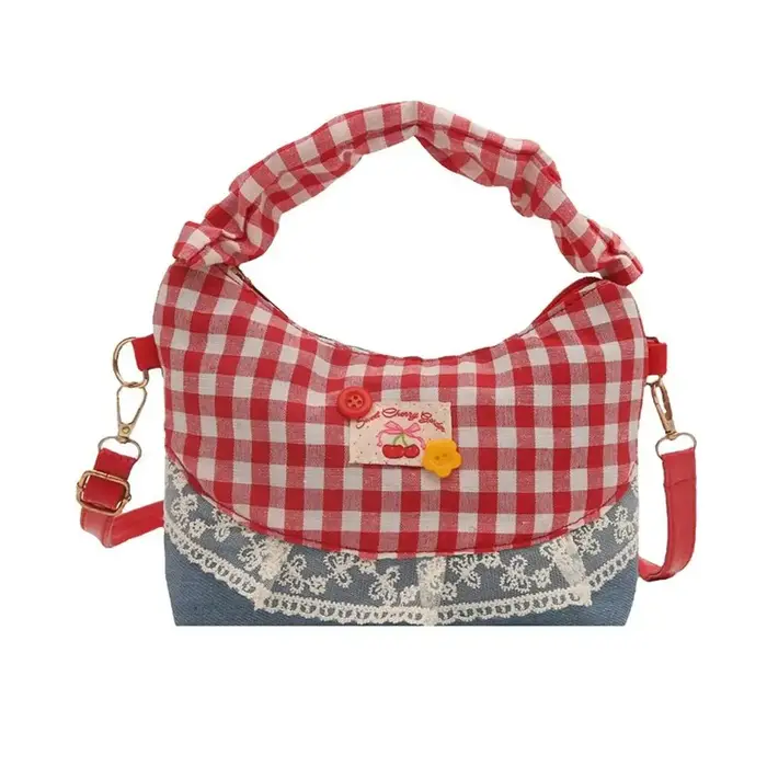 Nouveau sac à main en dentelle à carreaux Patchwork, sac sous les bras avec nœud français, petit sac