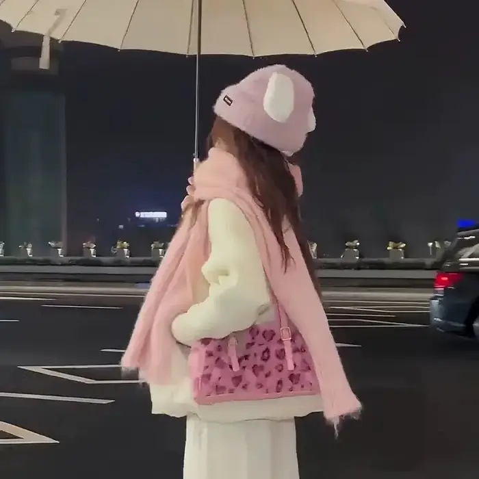JIAERDI imprimé léopard rose sac à main femmes automne hiver nouveau peluche doux Y2k sacs à bandoulière femme