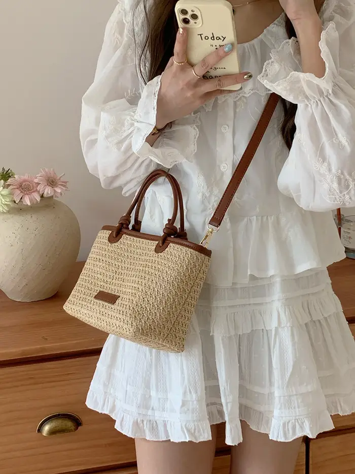 Sac à bandoulière en paille pour femmes