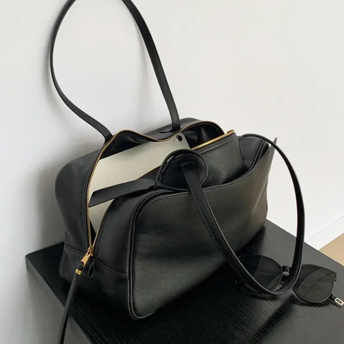 Sac d'oreiller en cuir véritable pour femmes, version haute, sac de bowling en cuir de vache à premi