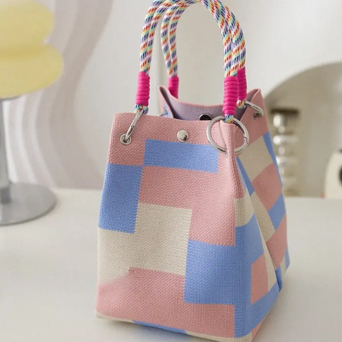 Sac fourre-tout tricoté coréen, grande capacité, sac à main Portable, sac de banlieue, mignon motif 