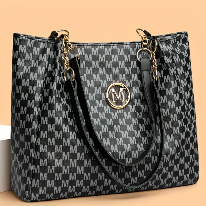 Sac fourre-tout géométrique Vintage en cuir synthétique lettre "M" Design pour femmes sac à main sac