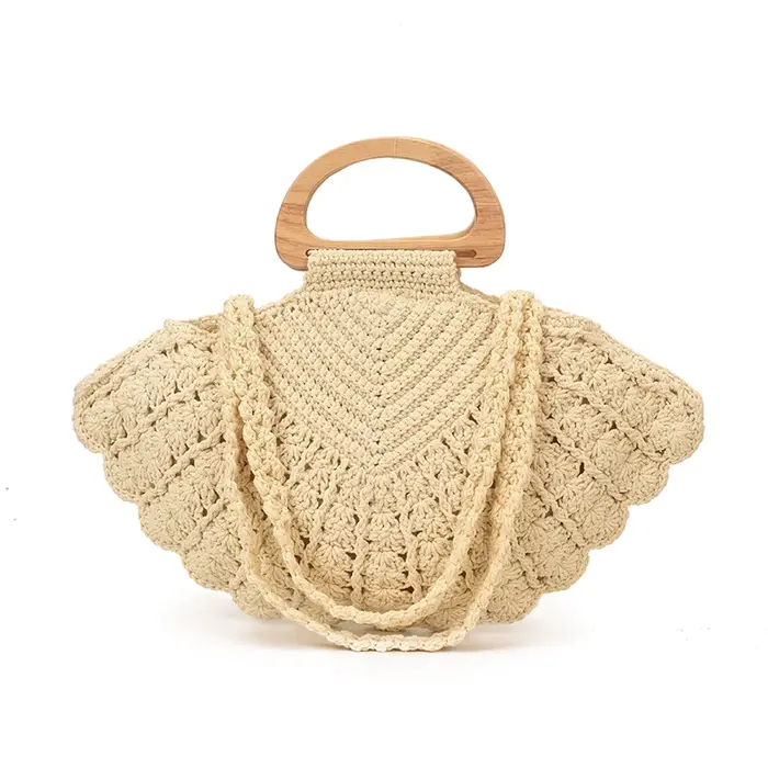 Sac à main en crochet en forme de coquillage avec bandoulière en bois, nouveau sac élégant pour femm