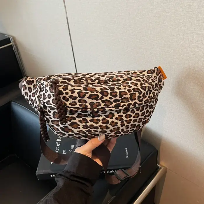 Sac de poitrine imprimé léopard pour femmes, sac à bandoulière mode automne/hiver, sac de taille mul