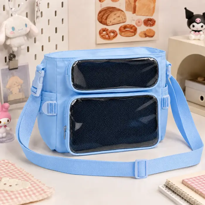 Sac à bandoulière transparent grande capacité pour l'école, style Ita Bag, avec accessoires mignons