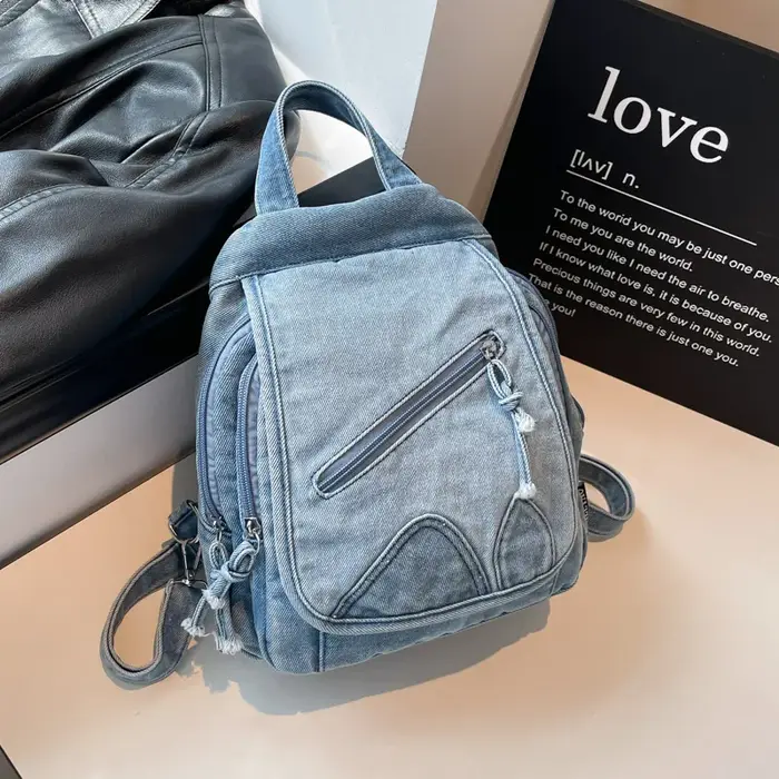 Rétro grande capacité lavé denim simple sacs à dos femmes trajet fourre-tout sac 2025
