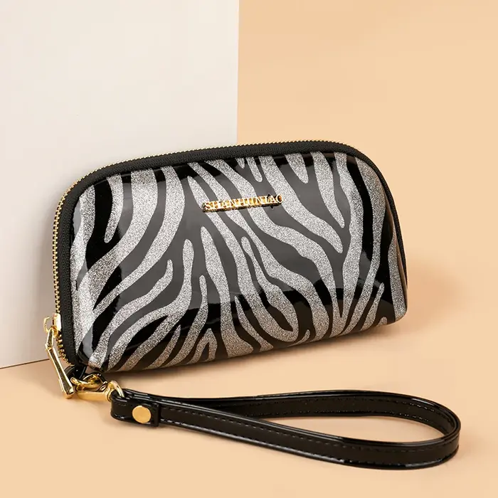 Pochette Imprimée Tendance pour Femme Portefeuille Multifonctionnel à Glissière et Compacte