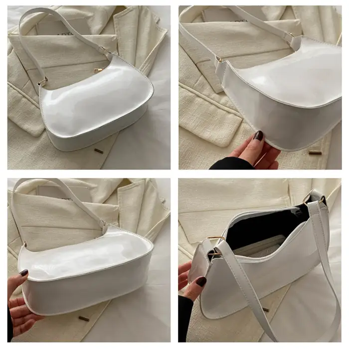 Sac à bandoulière en cuir verni brillant rétro couleur unie sacs à main pour femmes décontracté marque concepteur sac sous les bras mode Simple Hobo sac