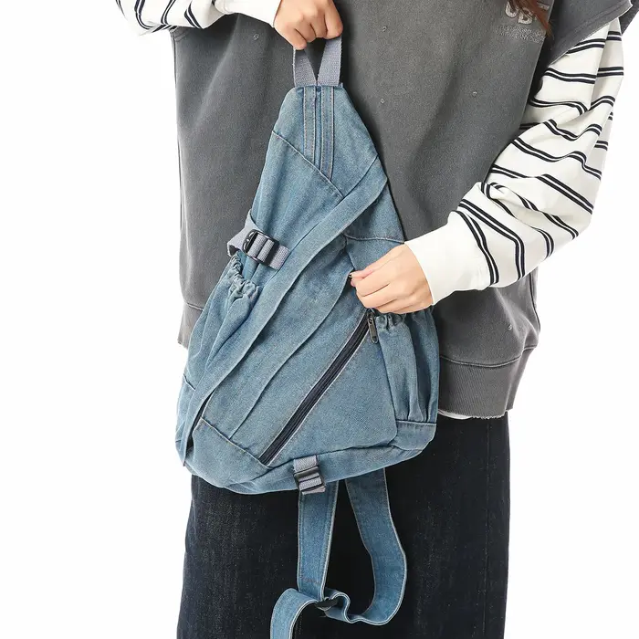 Sac à bandoulière en denim délavé vintage pour homme et femme