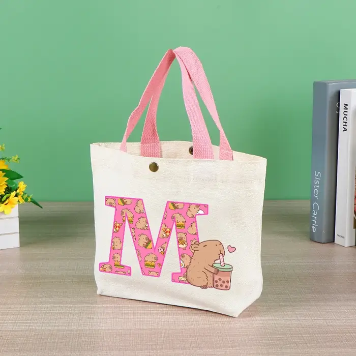 Capibara mignon sac fourre-tout pour femmes Anime Capybara lettre A-Z sac à main filles Shopping voyage organiser toile pochette cadeau offres spéciales