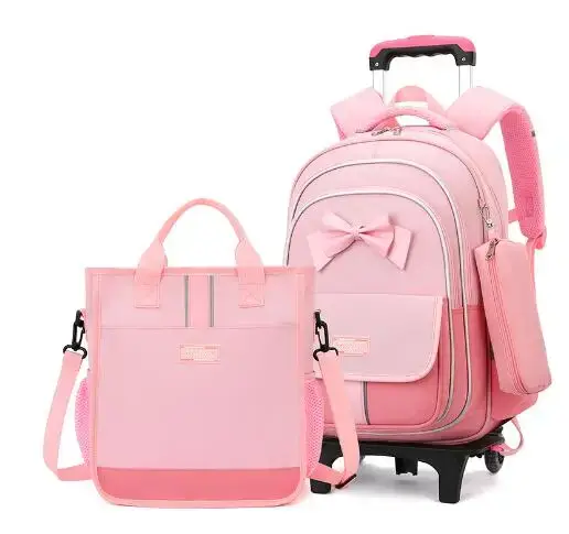 Sac à dos à roulettes pour filles, sacs d'école à roulettes, bagage de voyage à main avec sac à main