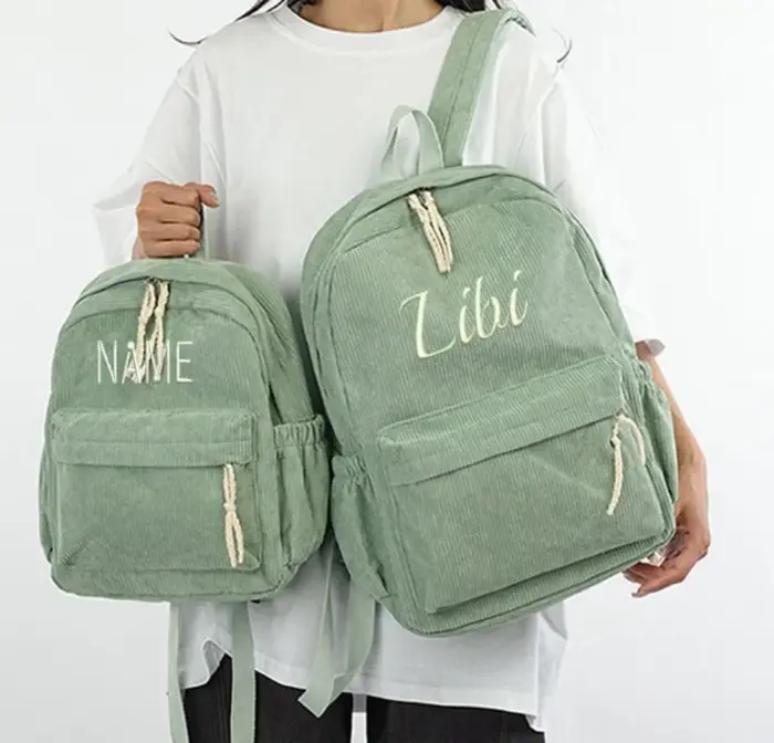 Cartable personnalisé 2025 nouvelle mode velours côtelé fermeture éclair lisse nom Unique