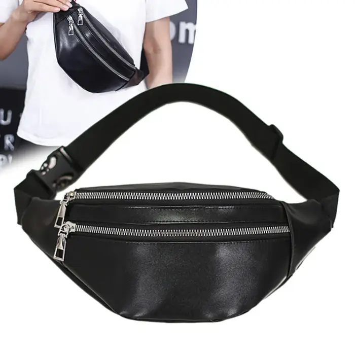 Fanny Packs Sac de taille avec poches zippées Ceinture réglable en cuir PU pour hommes et femmes Voyage de mode