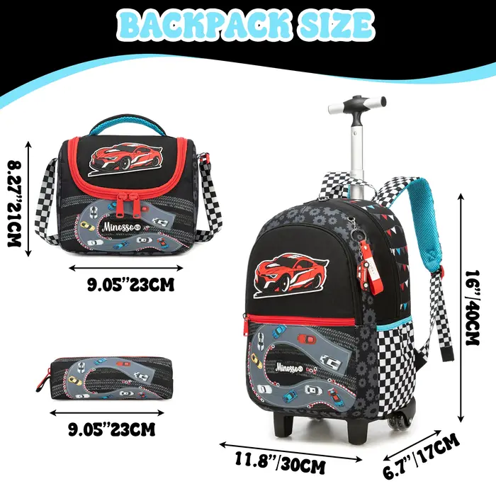 Sac à dos roulant pour filles avec boîte à déjeuner