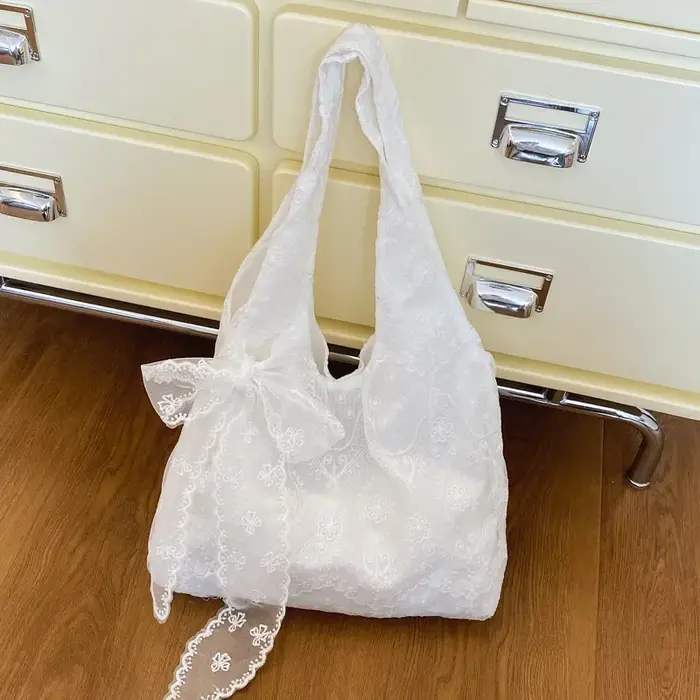 Sac à bandoulière en toile pour femme, style rétro, avec dentelle florale, grande capacité, sac four