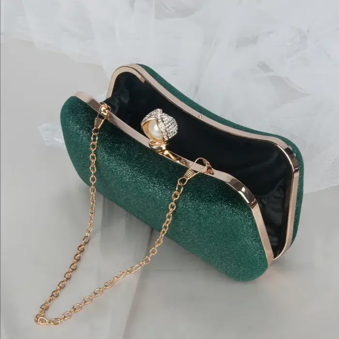 Design de luxe femmes sacs de soirée vert pochette sac à main épaule deux chaînes fête de mariage femme
