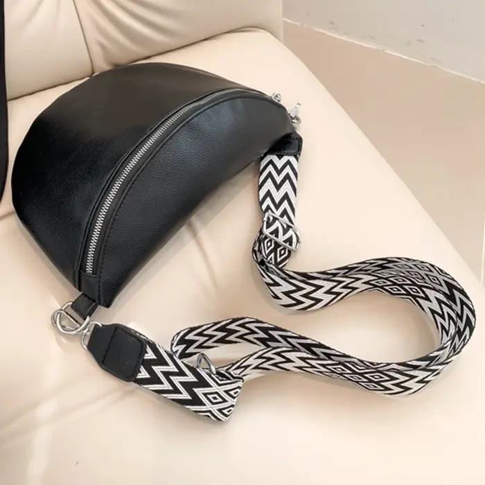 Sac à main en cuir PU à large sangle Jacquard pour femmes