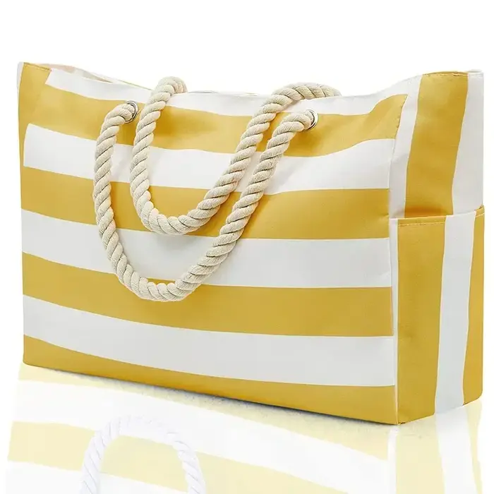 Sacs de plage pour femmes, sac fourre-tout imperméable à rayures avec fermeture éclair, sacs à bando