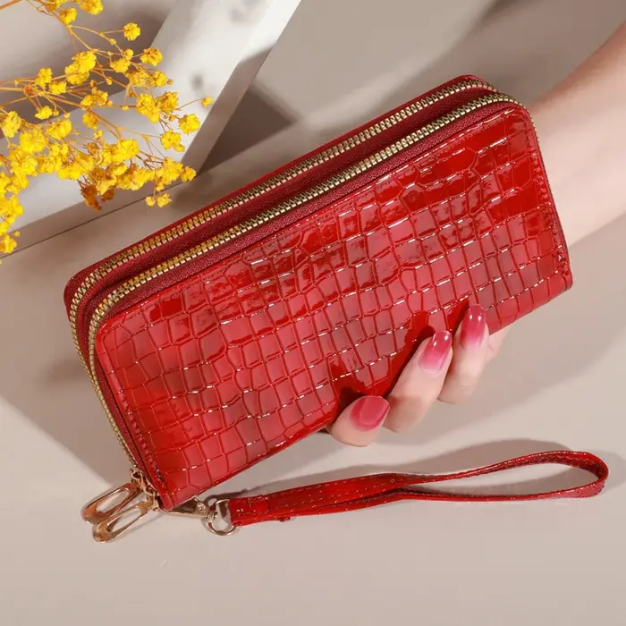 Portefeuille d'embrayage double couche vintage chic - Porte-monnaie et bracelet rétro à fermeture éclair - Accessoire pour femme à la mode avec rangement sécurisé
