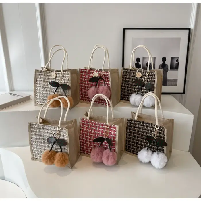 Sac fourre-tout en jute à motif tressé pour femme