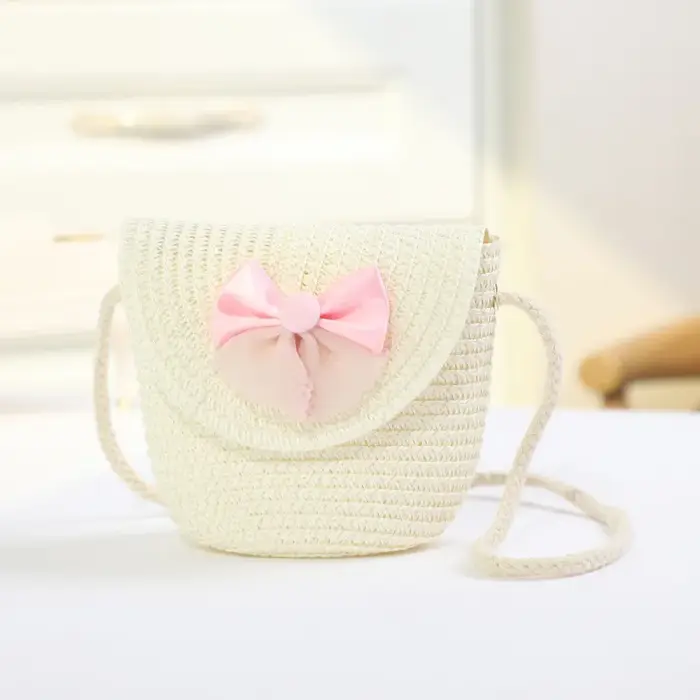 Sacs de paille à nœud rose pour filles