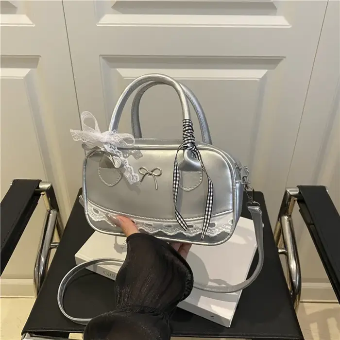 Sac à main élégant et simple, sac à bandoulière Boston, sac à bandoulière avec nœud en dentelle, petit sac carré, sac décontracté 2026
