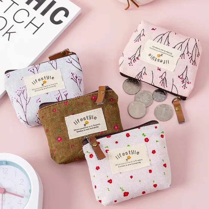 Mode Kawaii porte-monnaie toile Mini pochette florale sac à main femmes filles enfants pas cher