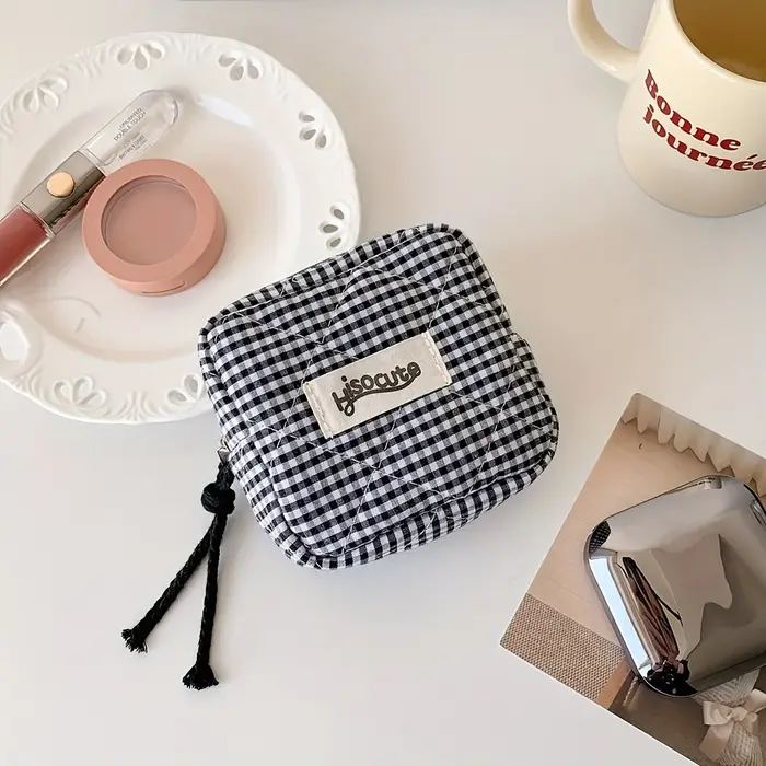 Mini pochette de rouge à lèvres à carreaux Chic avec compartiment