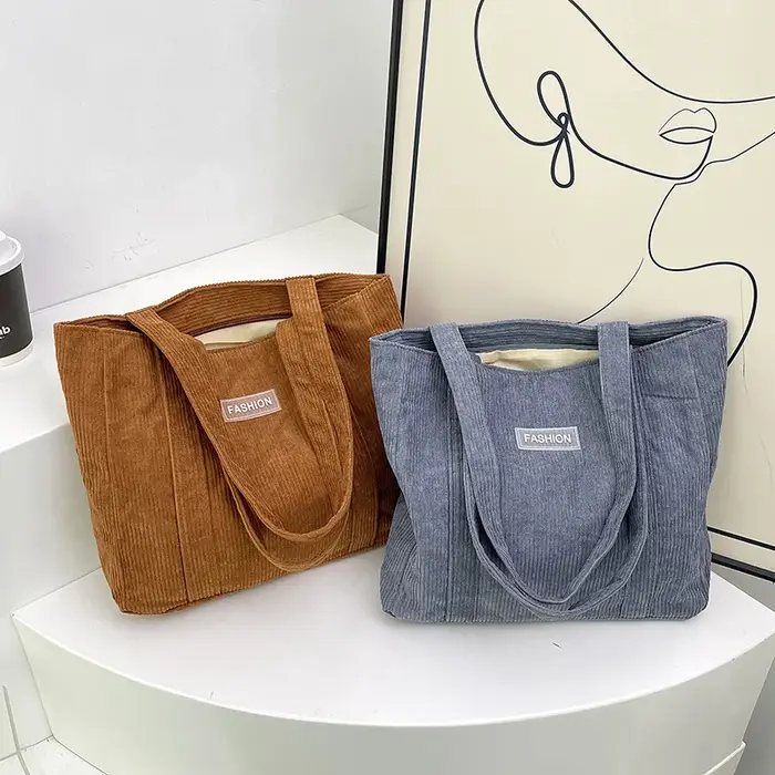 Sac à bandoulière en velours côtelé de grande capacité pour femmes