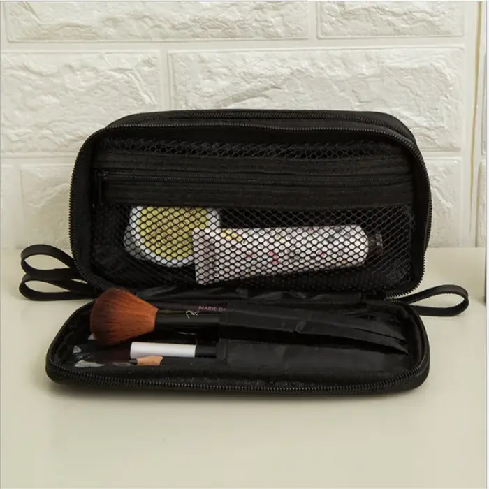 Mini trousse de maquillage noire pour femmes, sac de rangement de voyage en Nylon pour filles, mode 